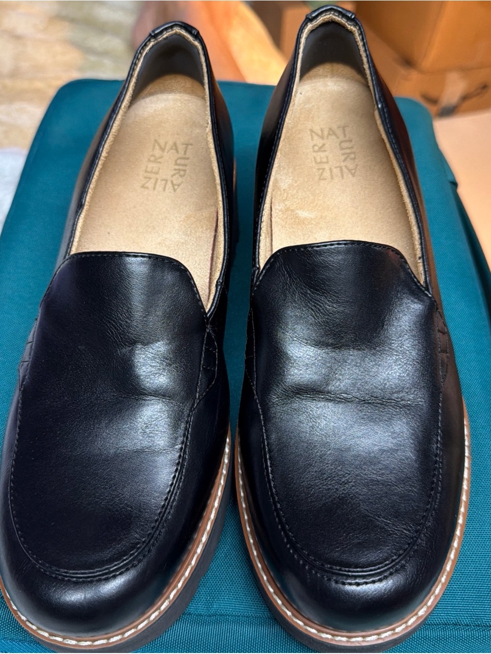 Naturalizer Black Leather Platform Loafers